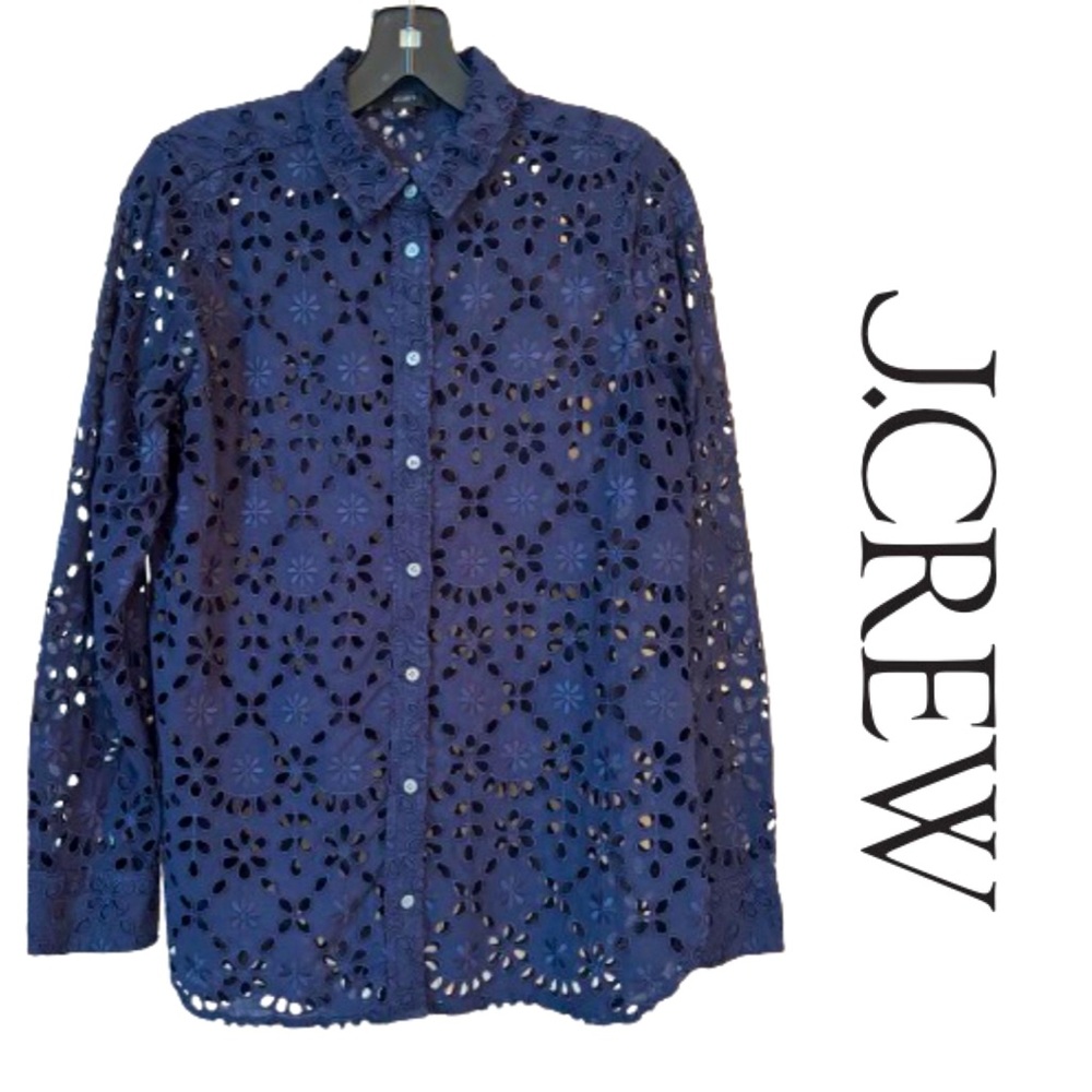 J Crew Cotton Navy Broderie Shirt -Sz 6